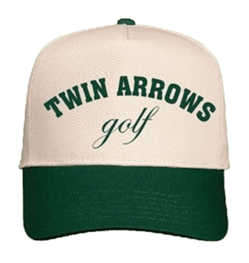 Cream and green Twin Arrows Golf cap.